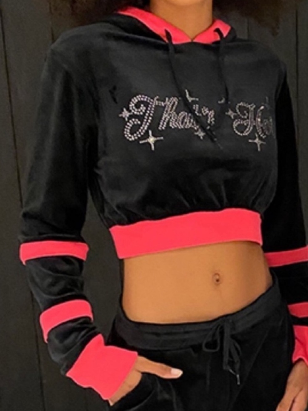 Paris Hilton XSmall Hoodie That’s Hot Cropped in Black & Candy Kiss Shimmer NWT